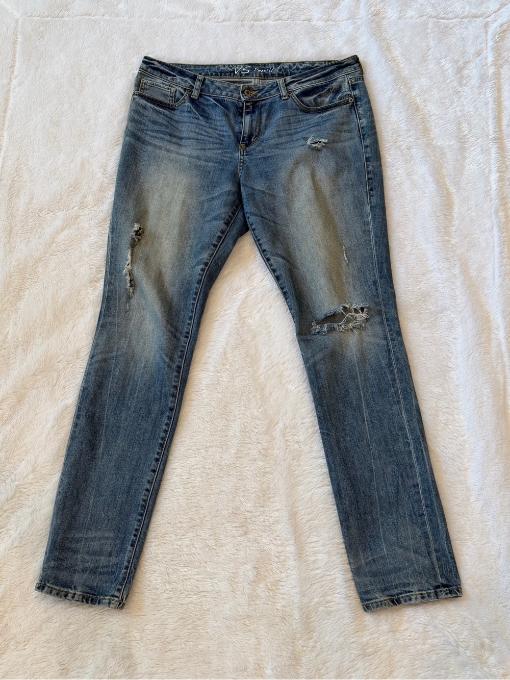 Victoria's Secret Distressed Skinny Jeans in Blue Wash